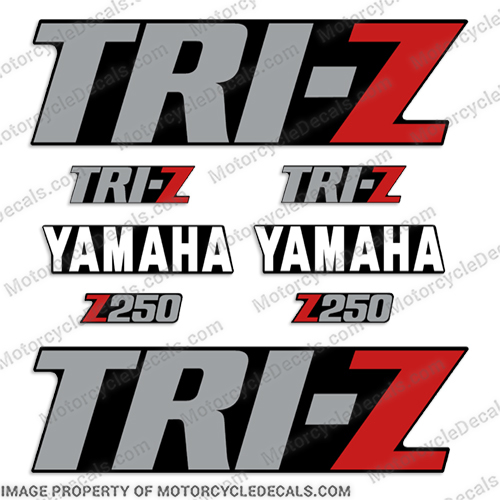 Yamaha Tri-Z Z250 3 Wheeler ATC Decals- 1985-1986 - Black Model atv, decals, yamaha, tri z, tri, z, tri-z, 250, three, wheeler, atc, 1985, 1986, stickers, offroad, off, road, motor, bike, motorbike, dirtbike, dirt, black, model, silver, letters, 