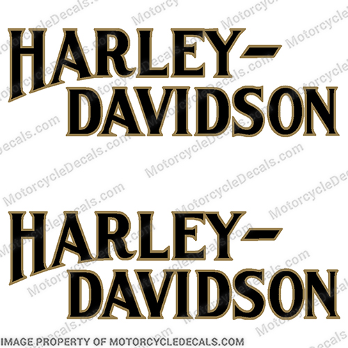 Harley-Davidson Fuel Tank Motorcycle Decals (Set of 2) - Style 14 FXEF Low Rider FXS - Black & Gold Harley, Davidson, harley davidson, black, gold, fxef, style 14,  soft, tail, 1991, 91, 1992, 92, 1993, 93, 1994, 94, wr,k,r, harleydavidson, flsti, flstfi, flstc, fat, boy, fuel, tank, decals, decal, emblem, logo, fxe, 1985, fxef, low, rider, INCR10Aug2021